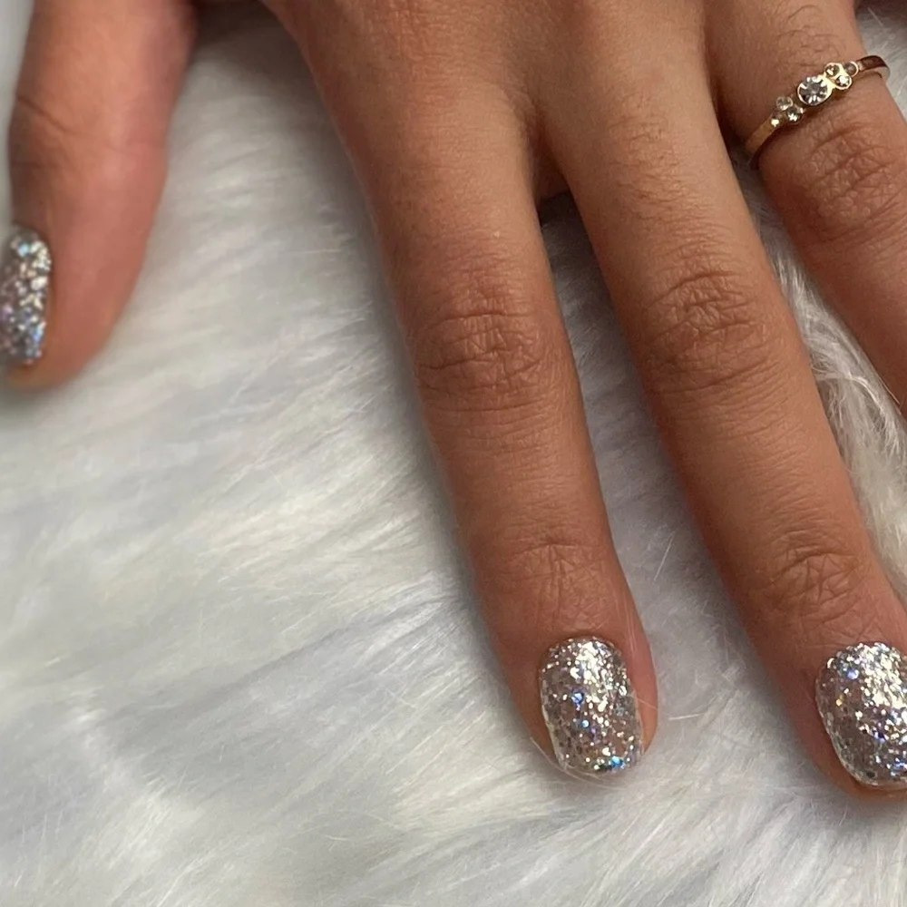 10pcs Extra Short Square Silver Glitter Press on Nails